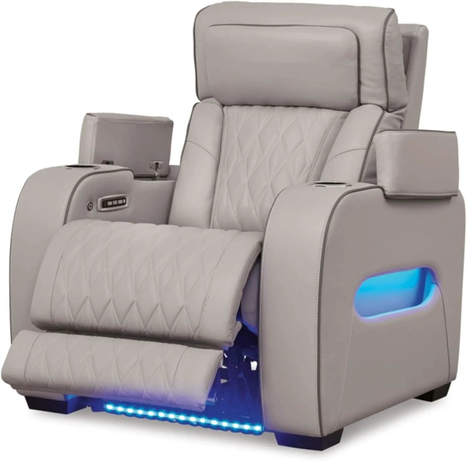 Light Gray Leather Power Recliner With Adjustable Headrest from PriceLows™