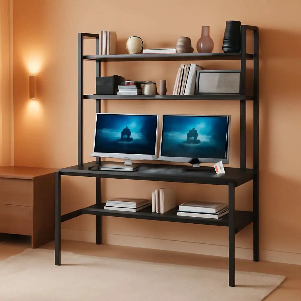 Black Computer Desk With Hutch And Bookshelf Extra Large Desktop from PriceLows™