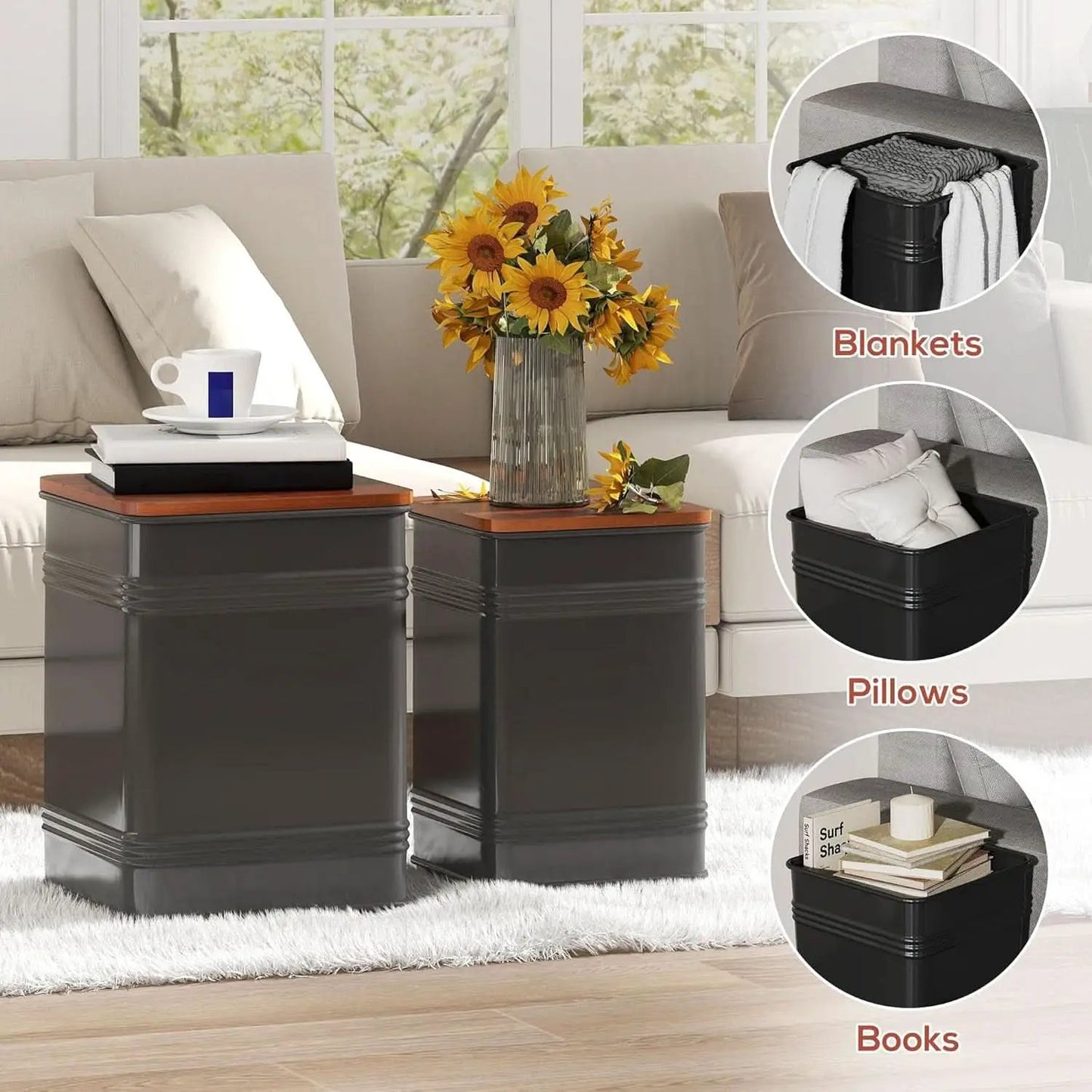 Industrial Black Storage Ottoman With Removable Lid from PriceLows™