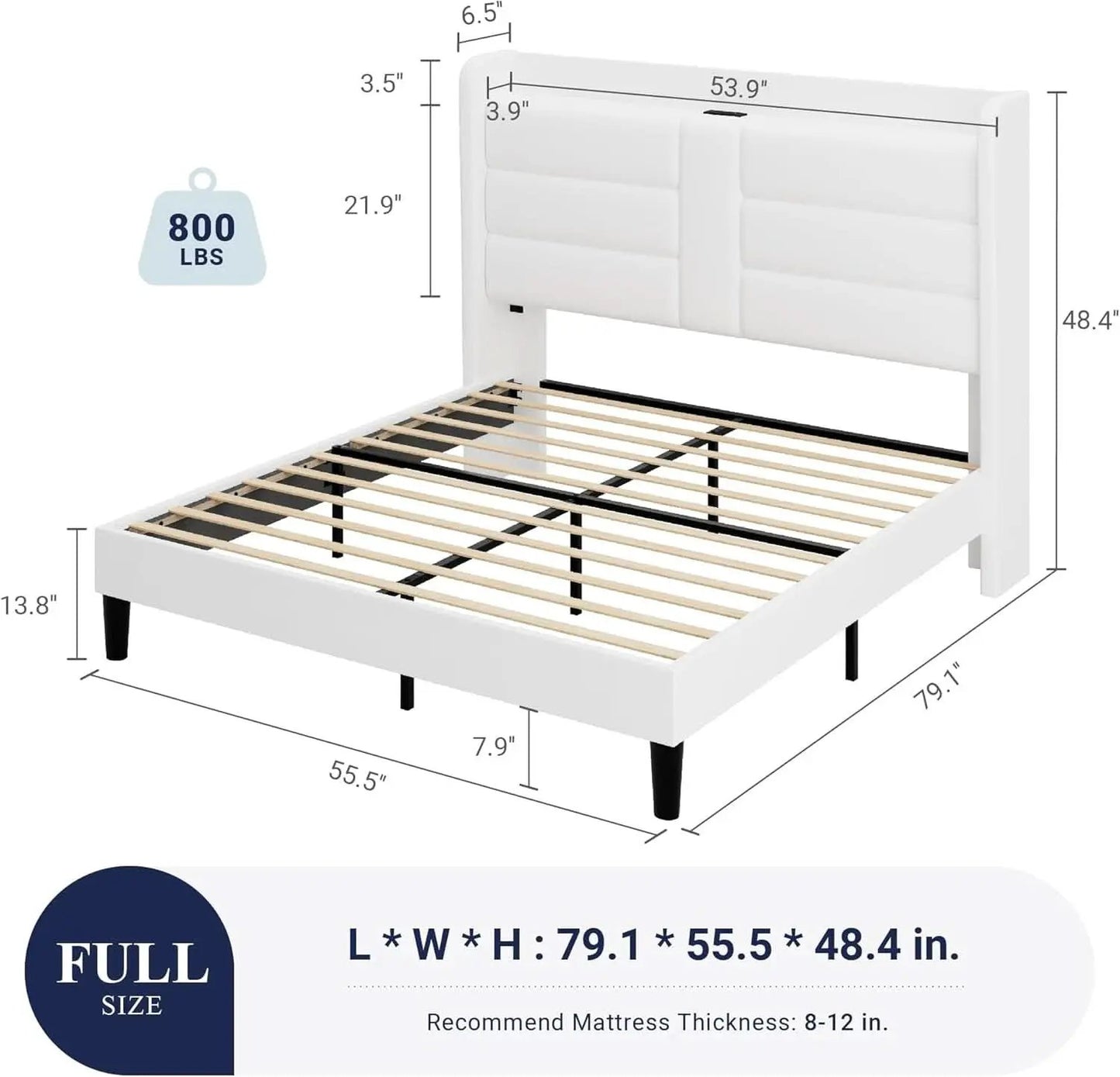Full Size Platform Bed Frame With USB Charging Station And Storage Headboard from PriceLows™