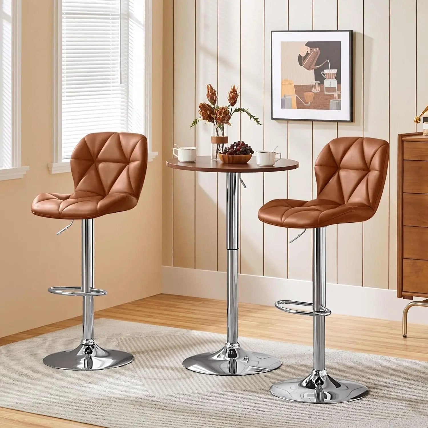 Bar Stools Set Of 2 Adjustable PU Leather Backrest Stools from PriceLows™