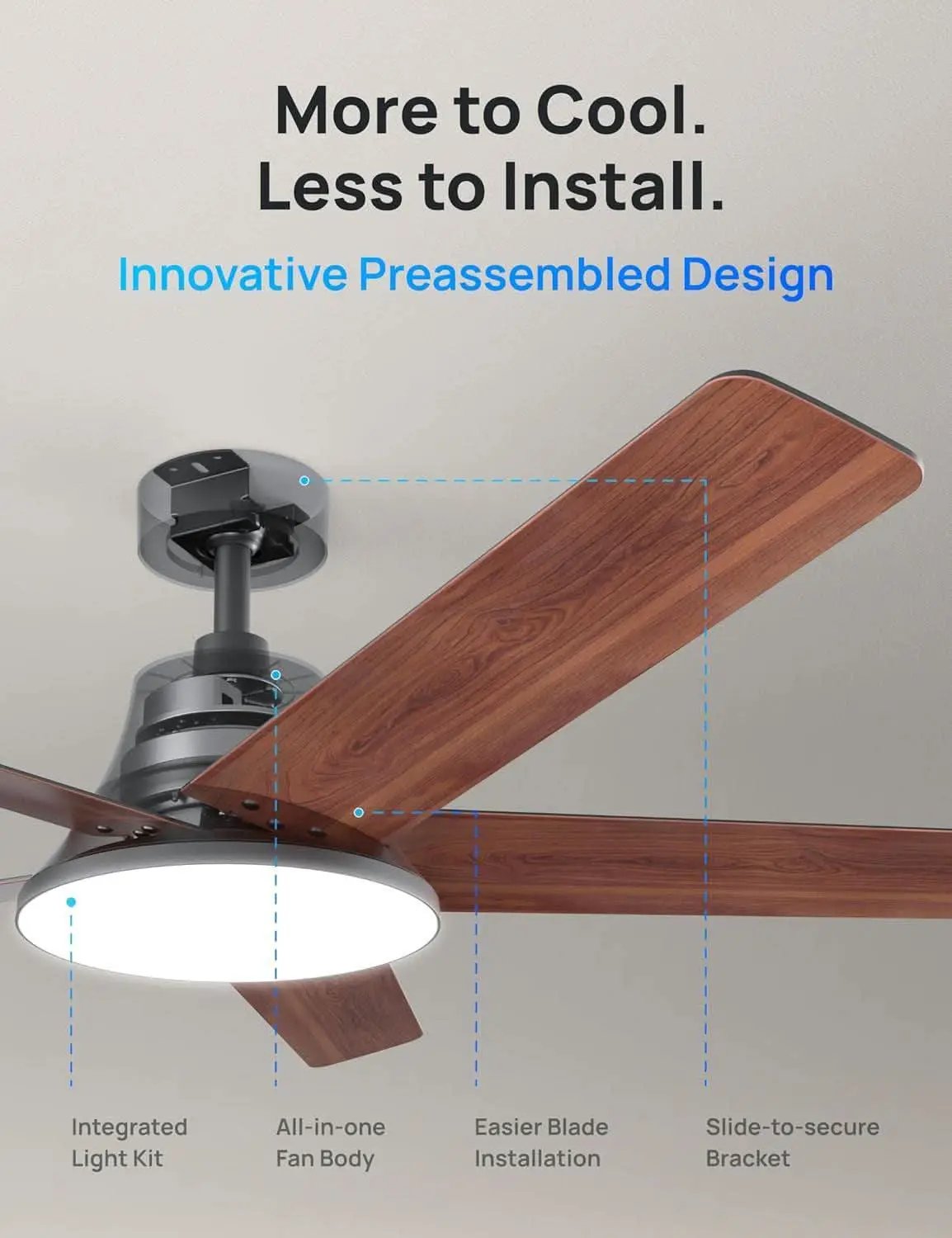 52 Inch Ceiling Fan With Dimmable LED Lights Remote from PriceLows™