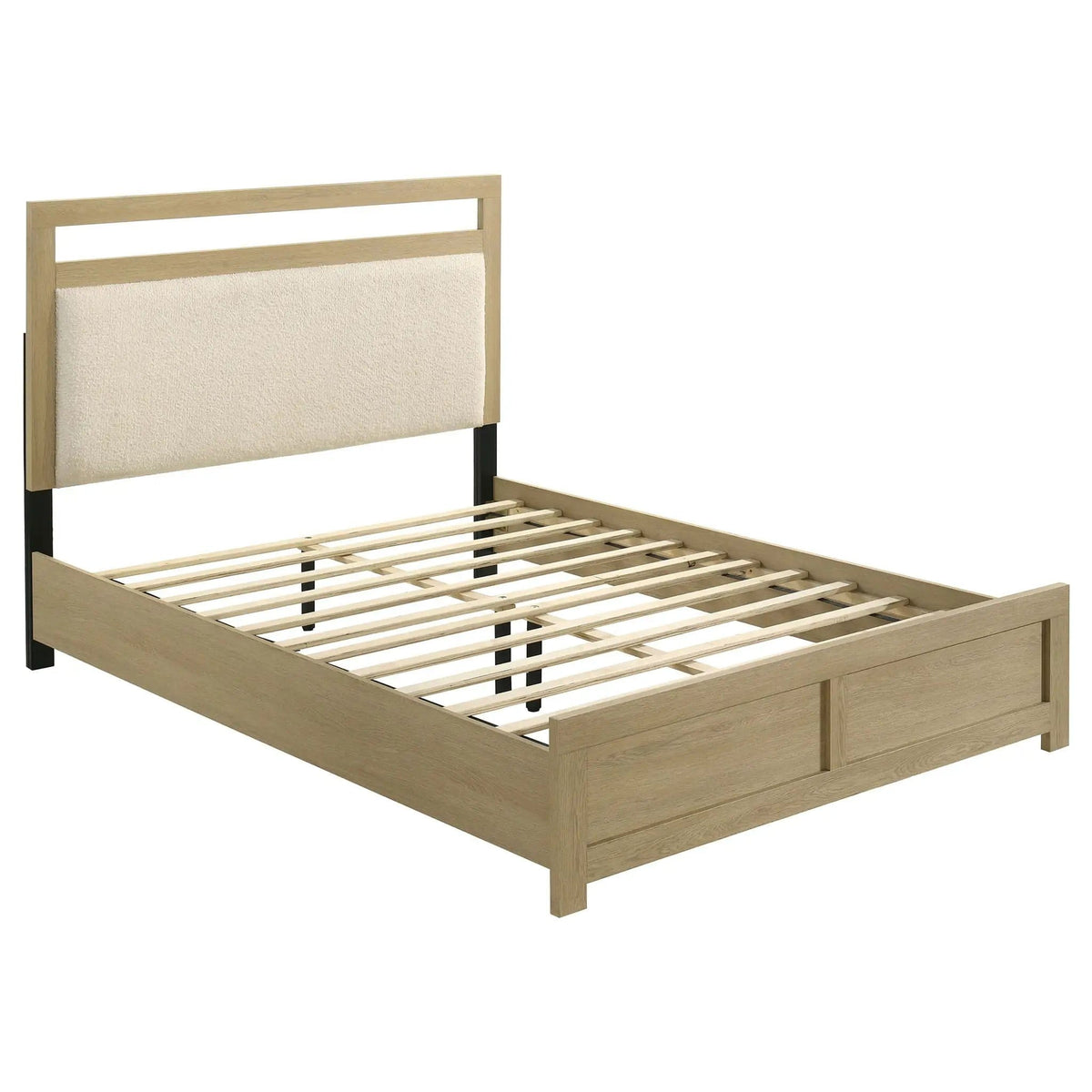 Hendricks Queen Panel Headboard Platform Bed | 62.5 x 84.75 x 51.25 in | Engineered Wood & Boucle | Light Oak