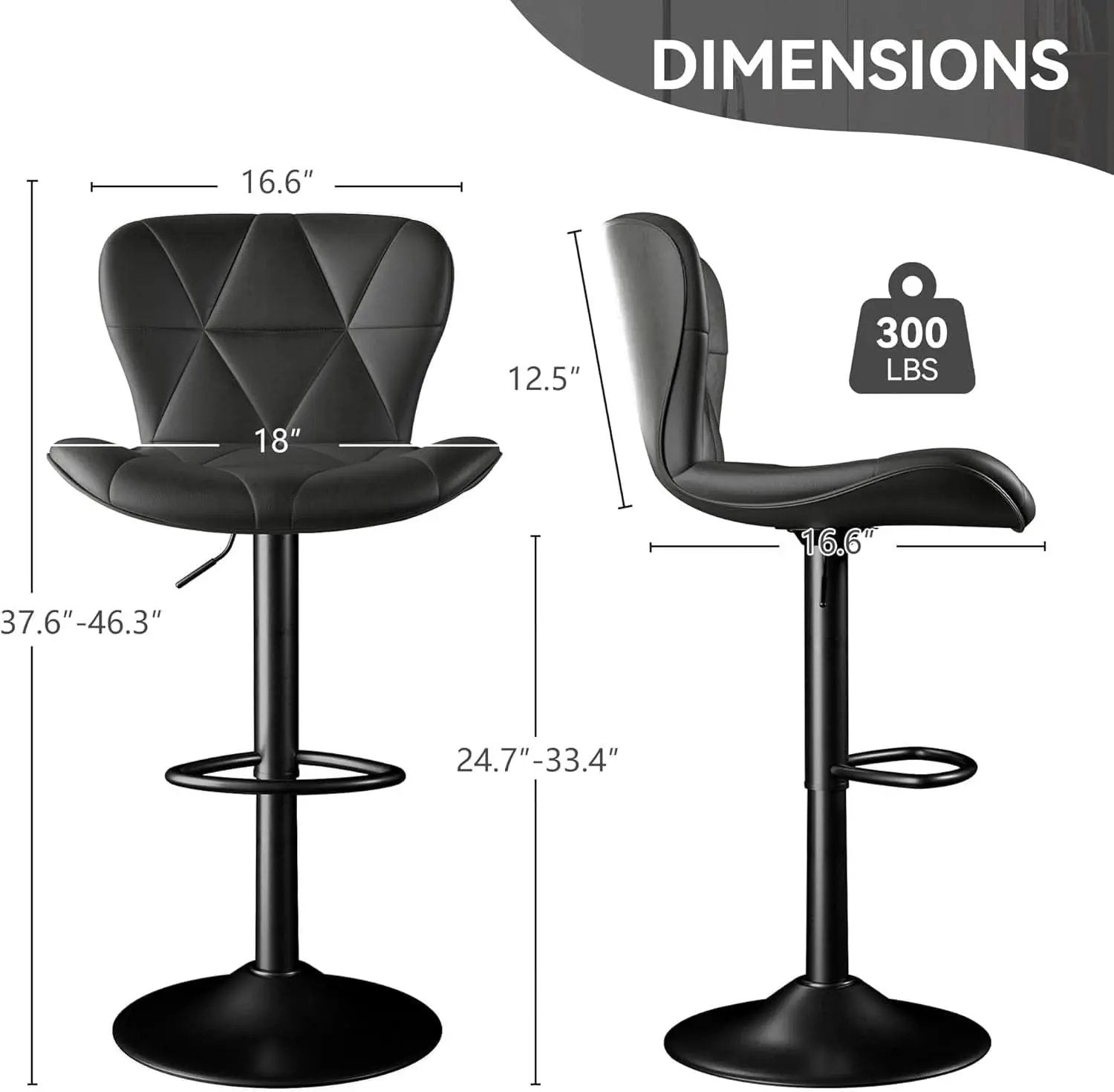Bar Stools Set Of 2 Adjustable Swivel Faux Leather Black from PriceLows™