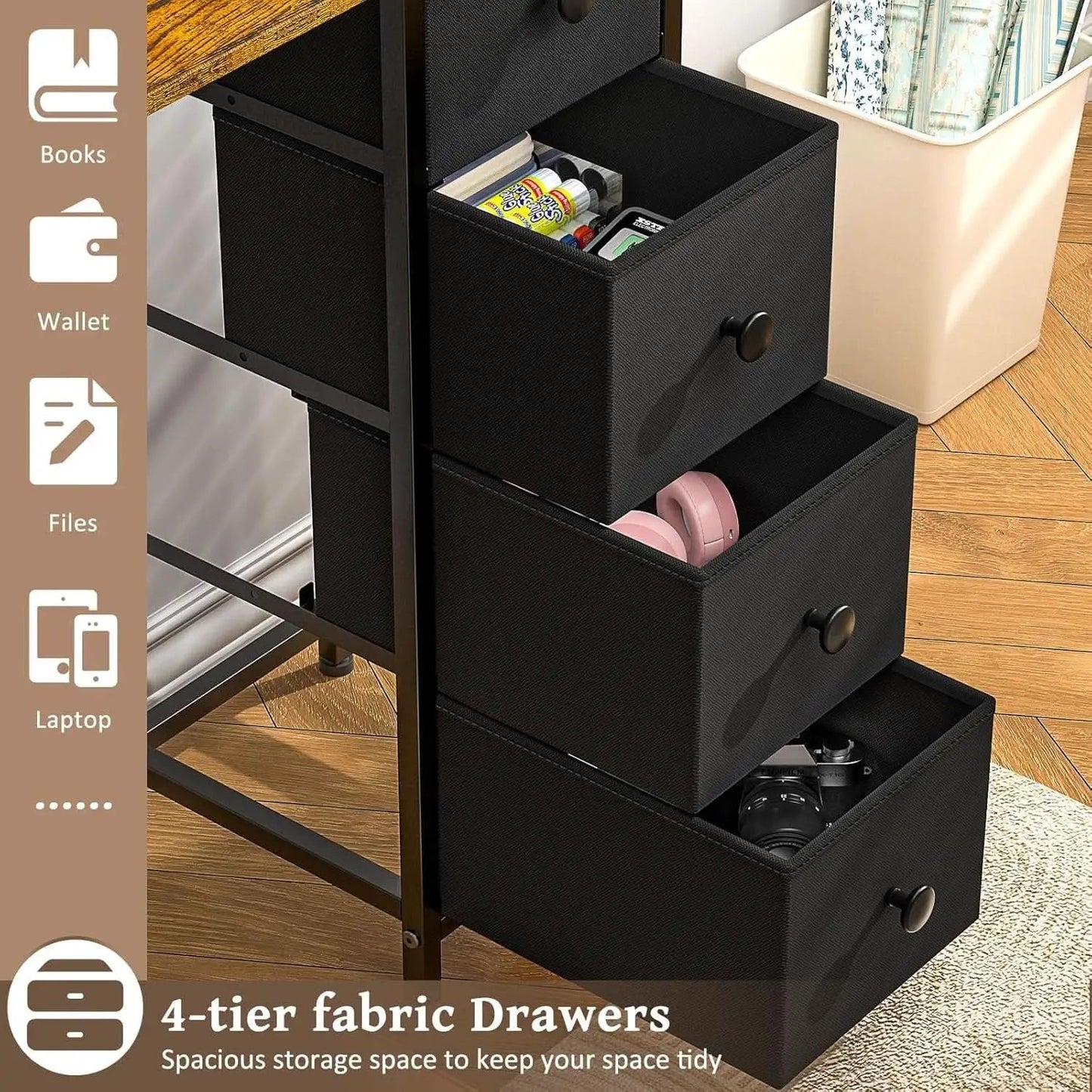 Rustic Brown Home Office Computer Desk With Fabric Drawers from PriceLows™