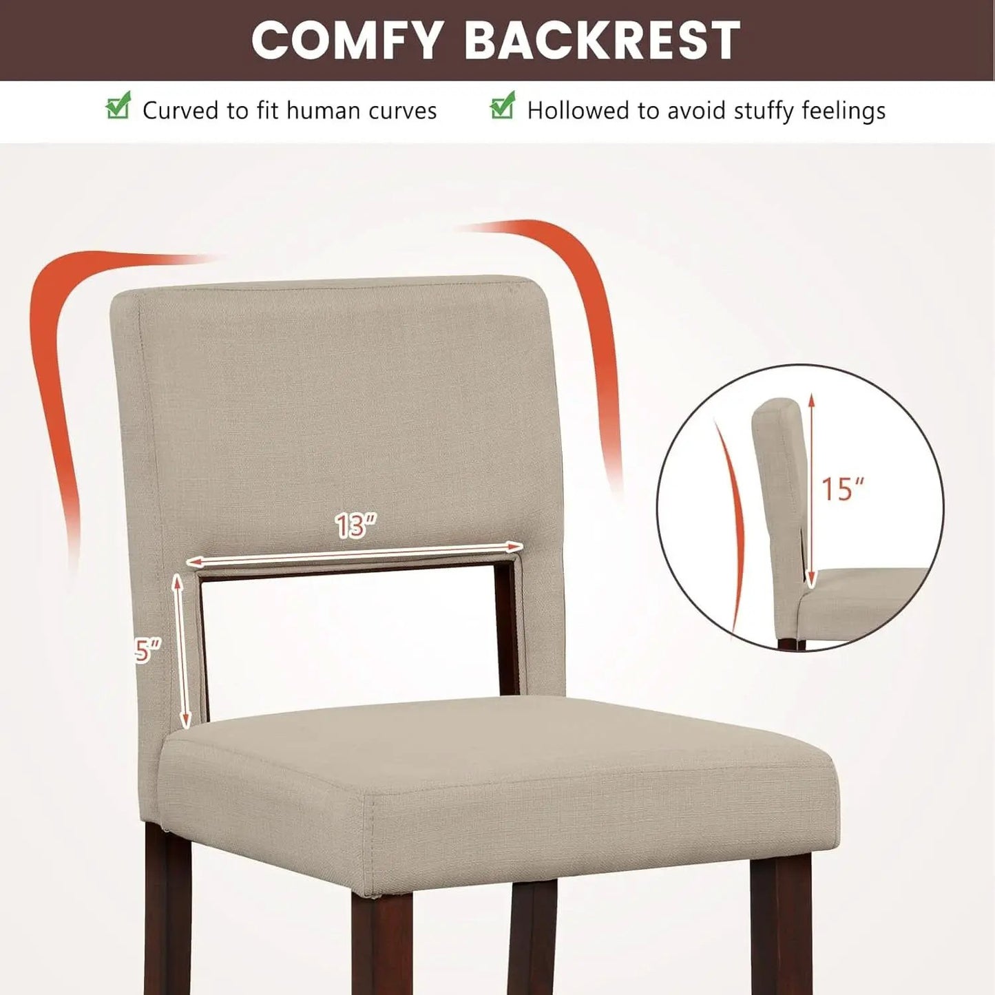 24.5 Inch Counter Height Bar Stools Set Of 4 With Back Upholstered Beige Linen For Kitchen Island from PriceLows™