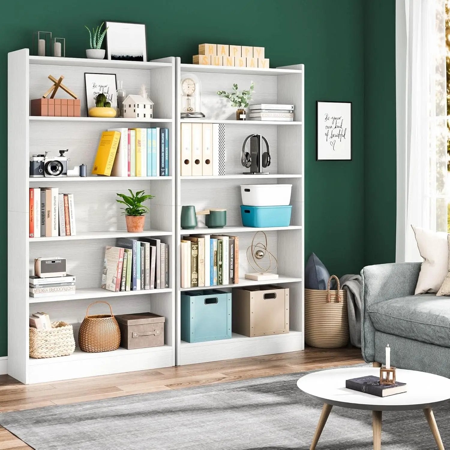 Tall White Six Tier Bookcase 72 Inches Contemporary Wood from PriceLows™