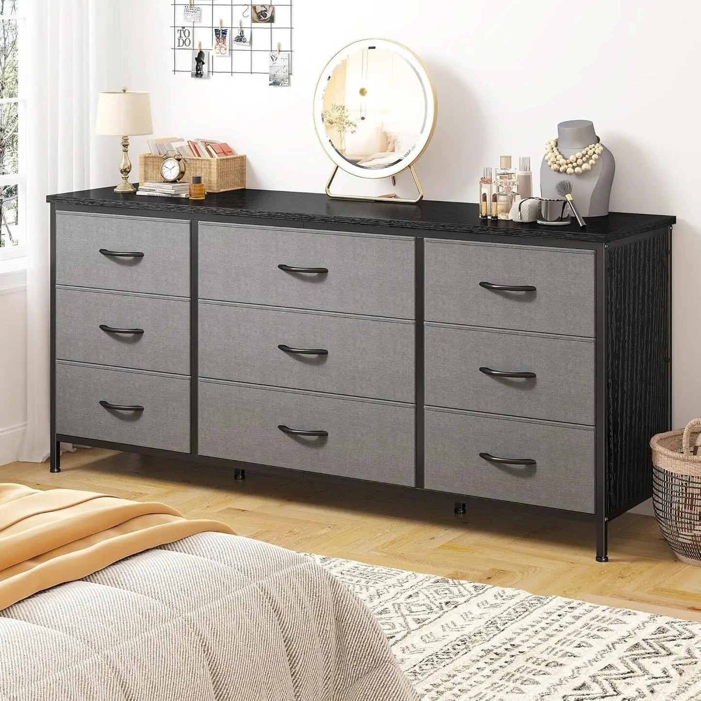 Grey TV Console With 9 Drawers For Living Room Entertainment Center from PriceLows™