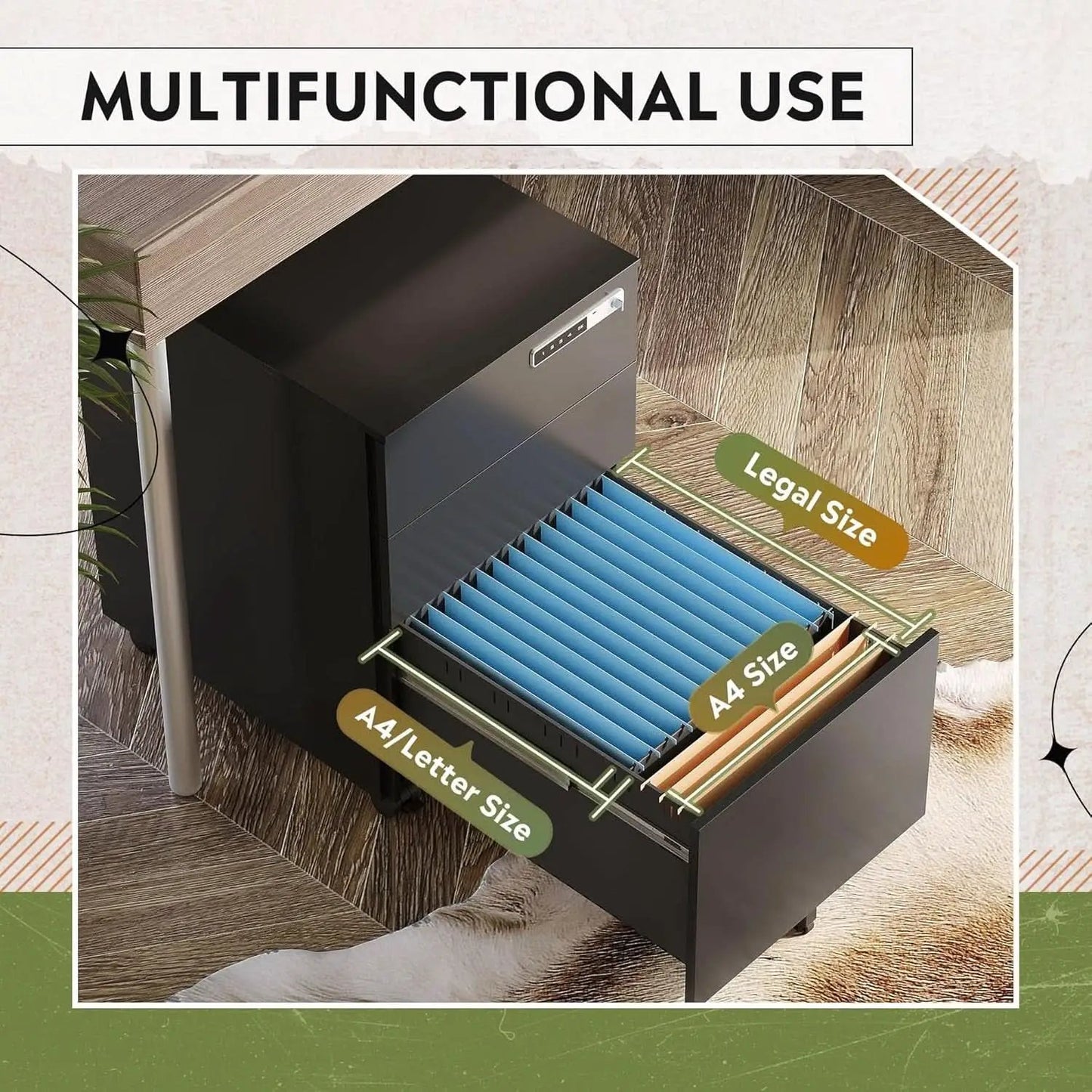 Locking 3 Drawer Steel File Cabinet With Digital Lock from PriceLows™