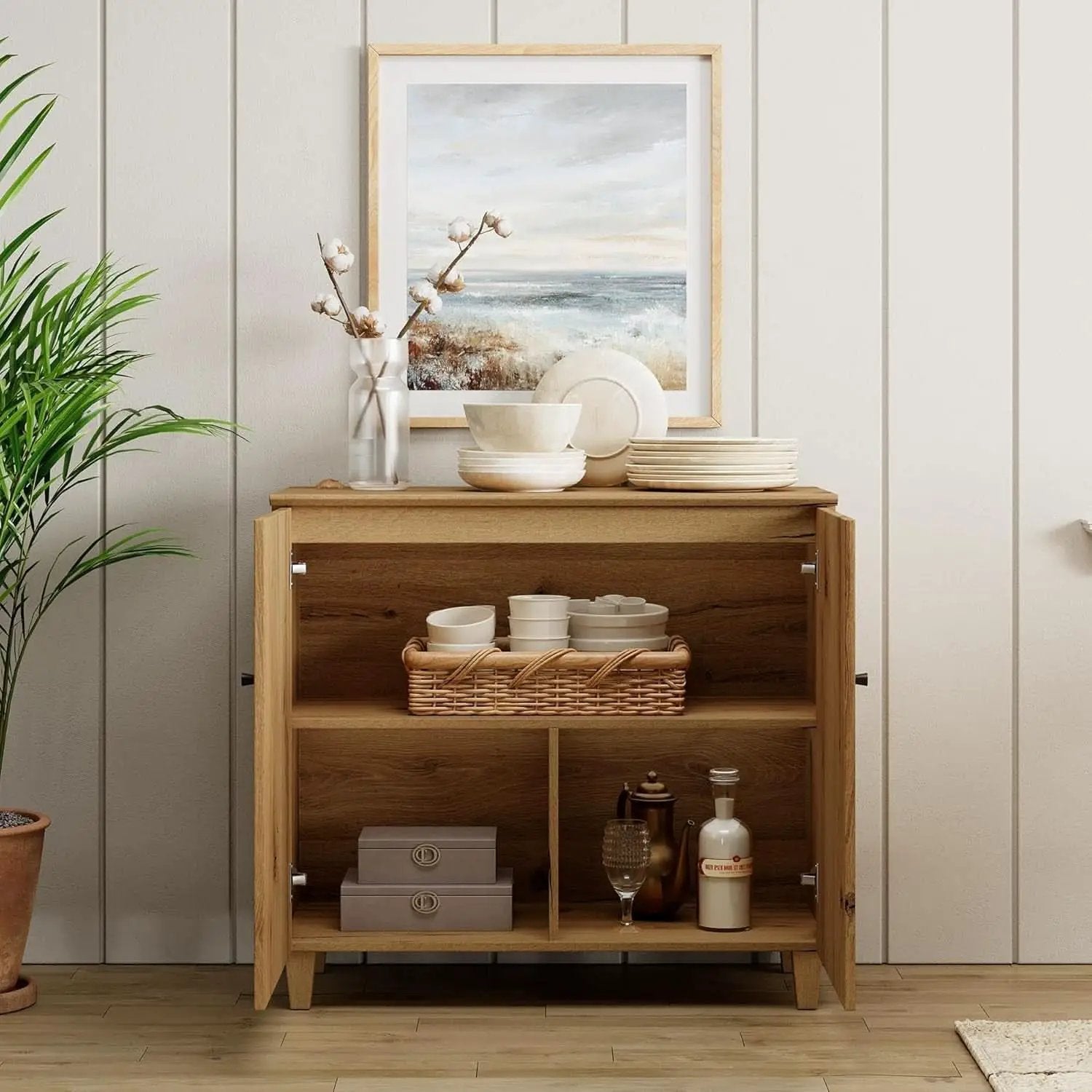 Oak Brown 35-Inch Wide Sideboard Buffet Storage Cabinet from PriceLows™