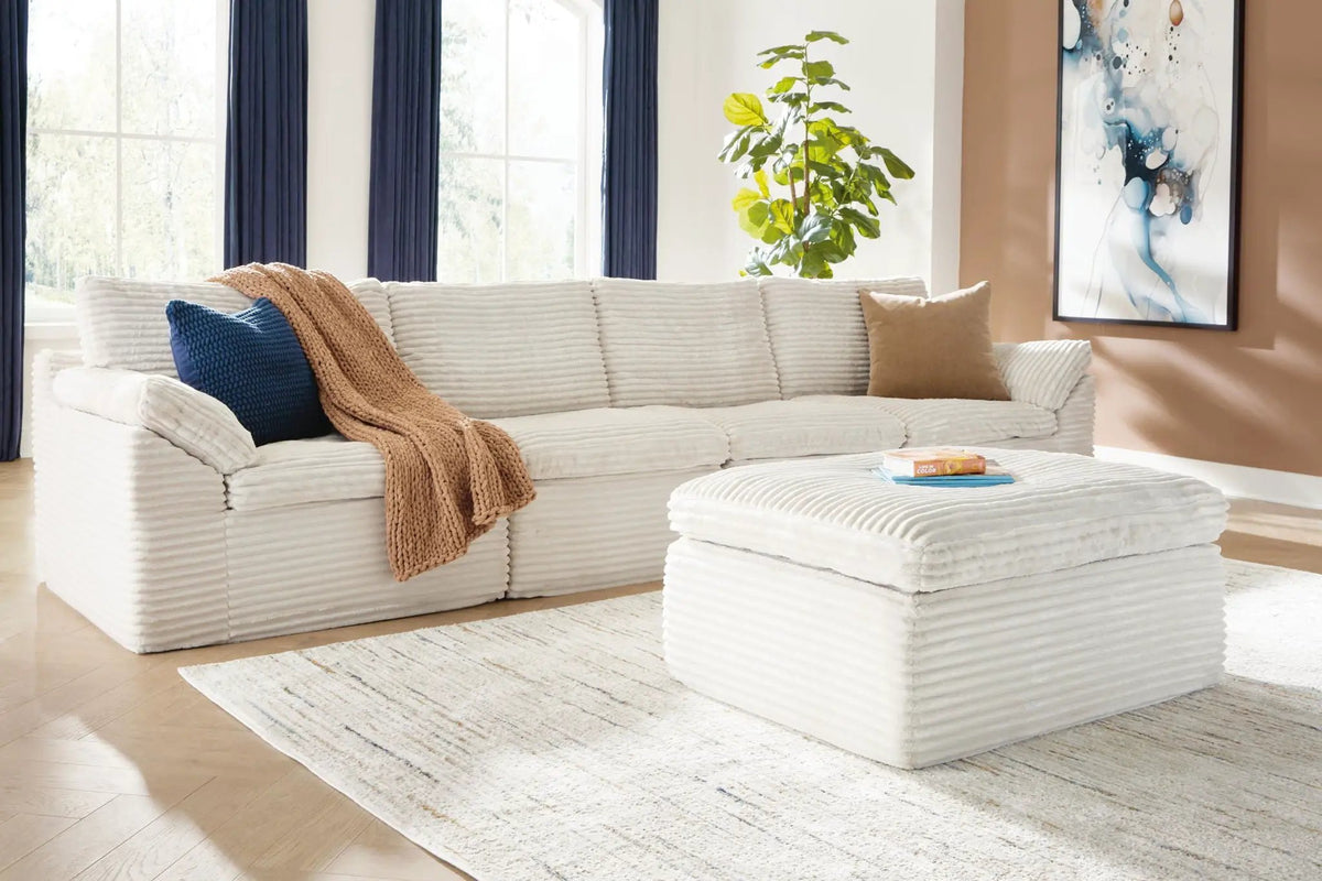 Sectional Sofa | Corduroy | Memory Foam | With Ottoman Ivory