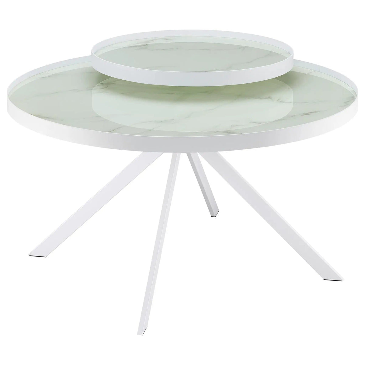 Briggs 2-piece Round Coffee and End Table Set | 2-Piece Set | Marble & Tempered Glass | White