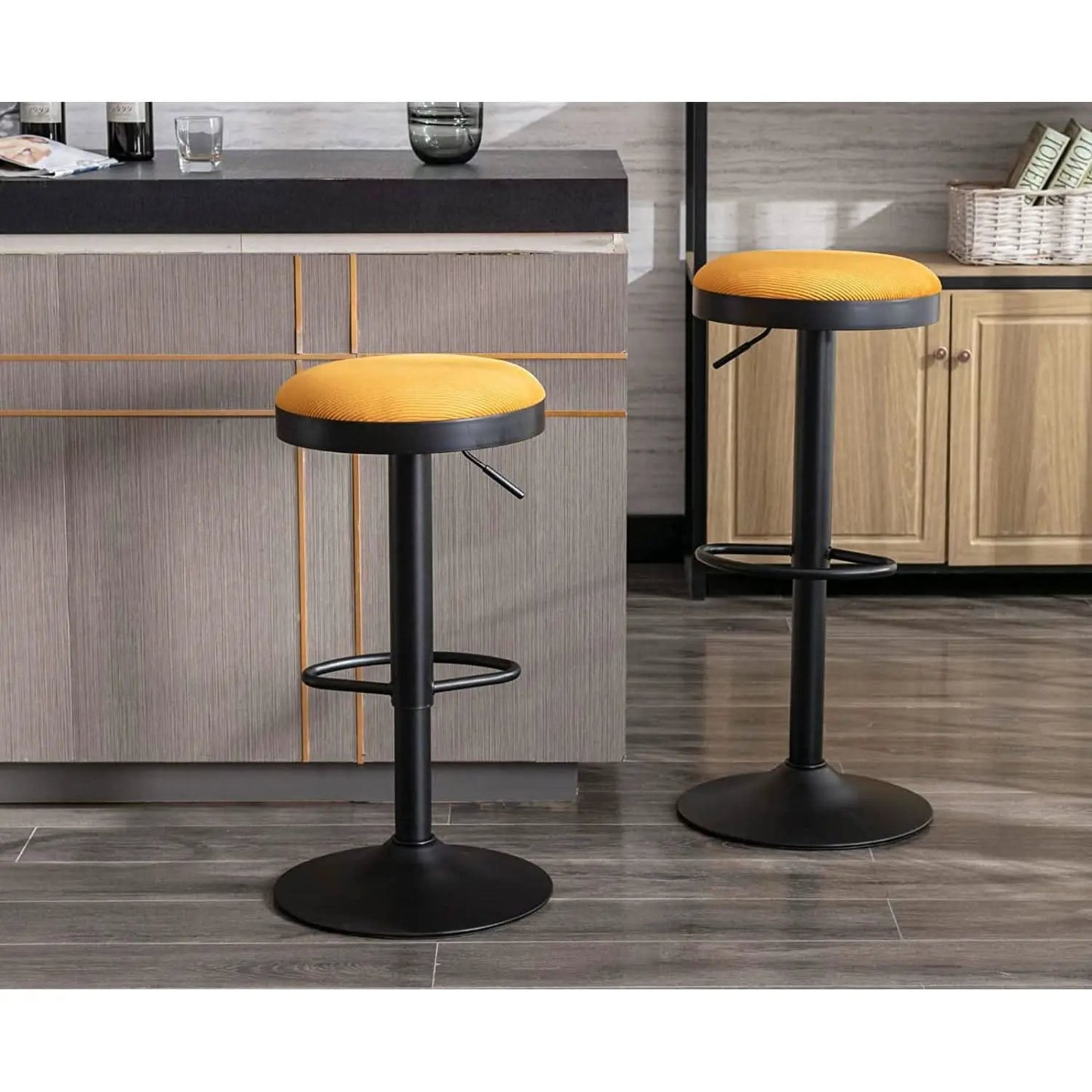 Yellow Fabric Swivel Bar Stool Set Of 2 Height Adjustable from PriceLows™
