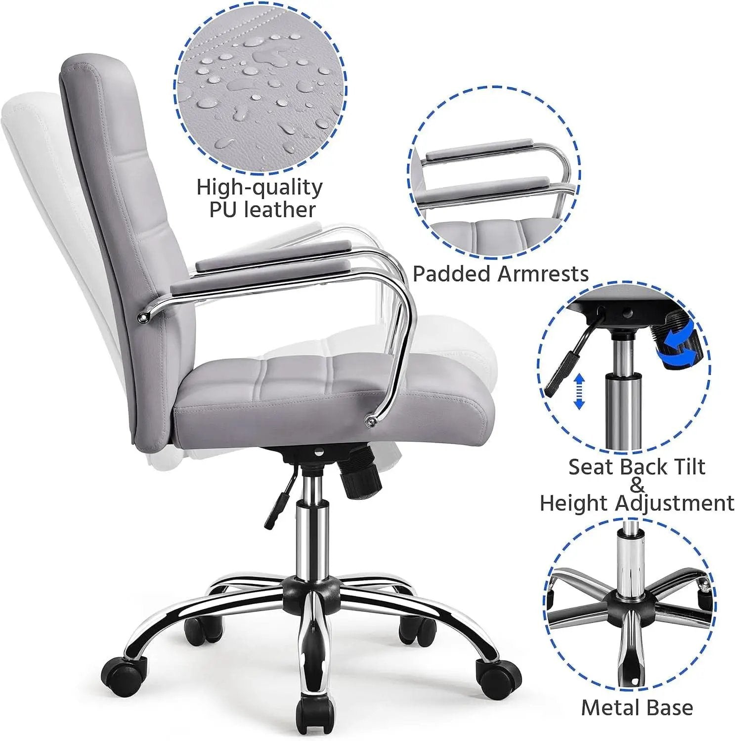 Mid Back Office Chair With Arms Gray Height Adjustable from PriceLows™