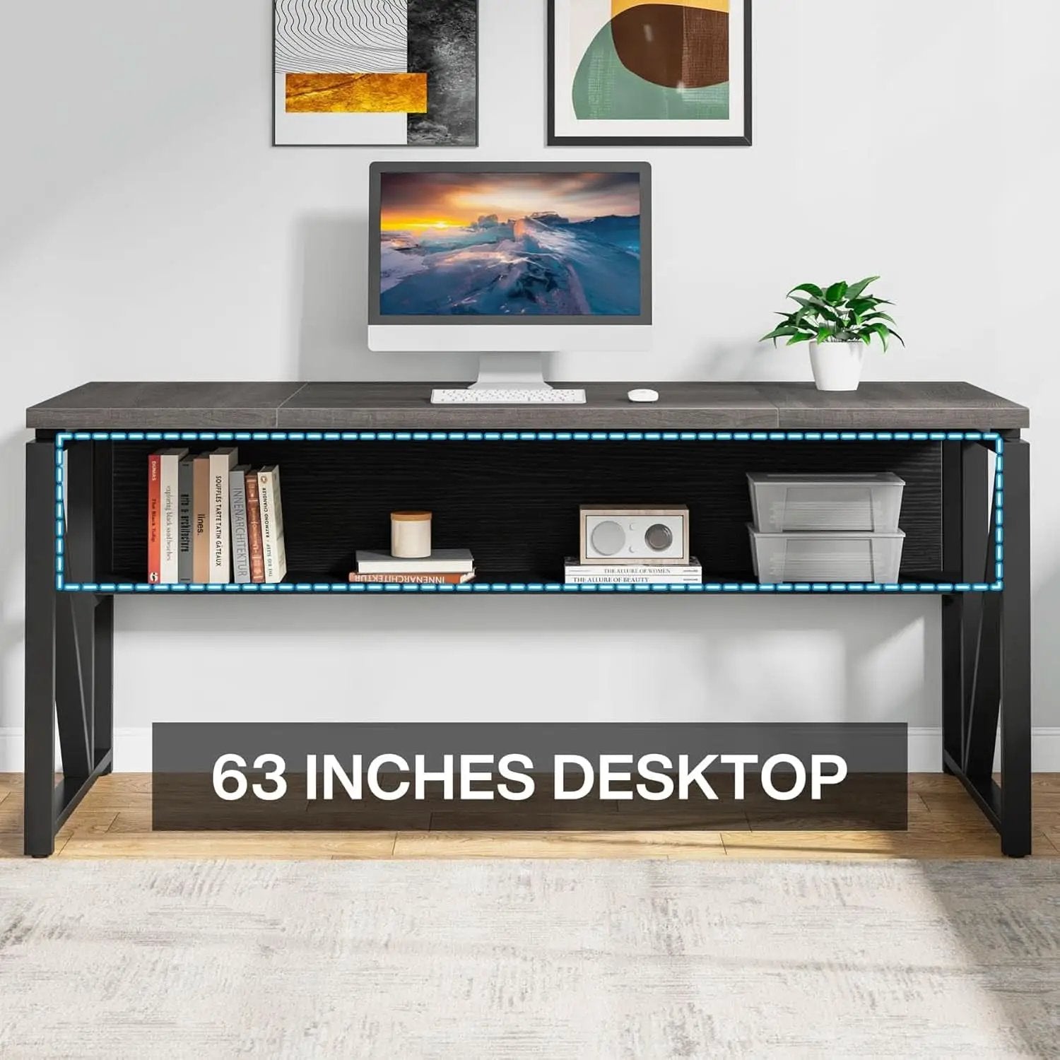 L Shaped Desk With Drawer Cabinet And Lateral File Cabinet 63 Inch Gray from PriceLows™