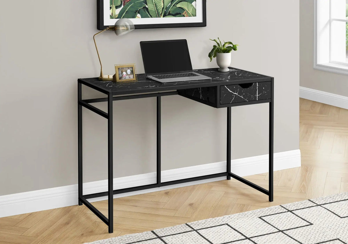Compact Computer Desk | Small Storage Drawer | Slender Metal Frame | 42.25 Inch Length