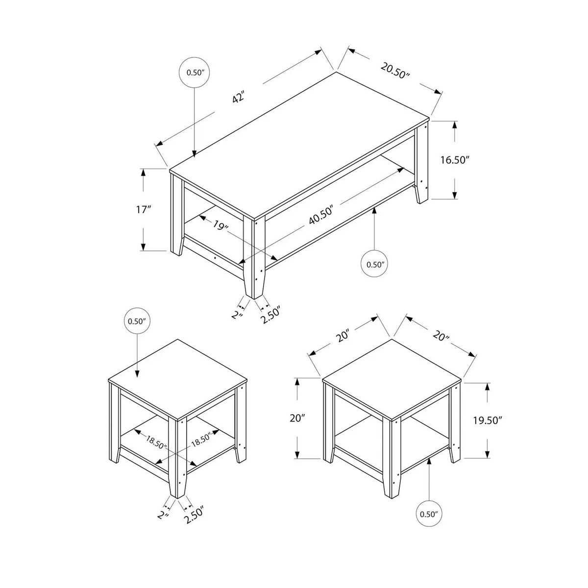 Wood Look Coffee Table Set | Set Of 3 | Transitional Style | Lower Shelf Storage On Each Table