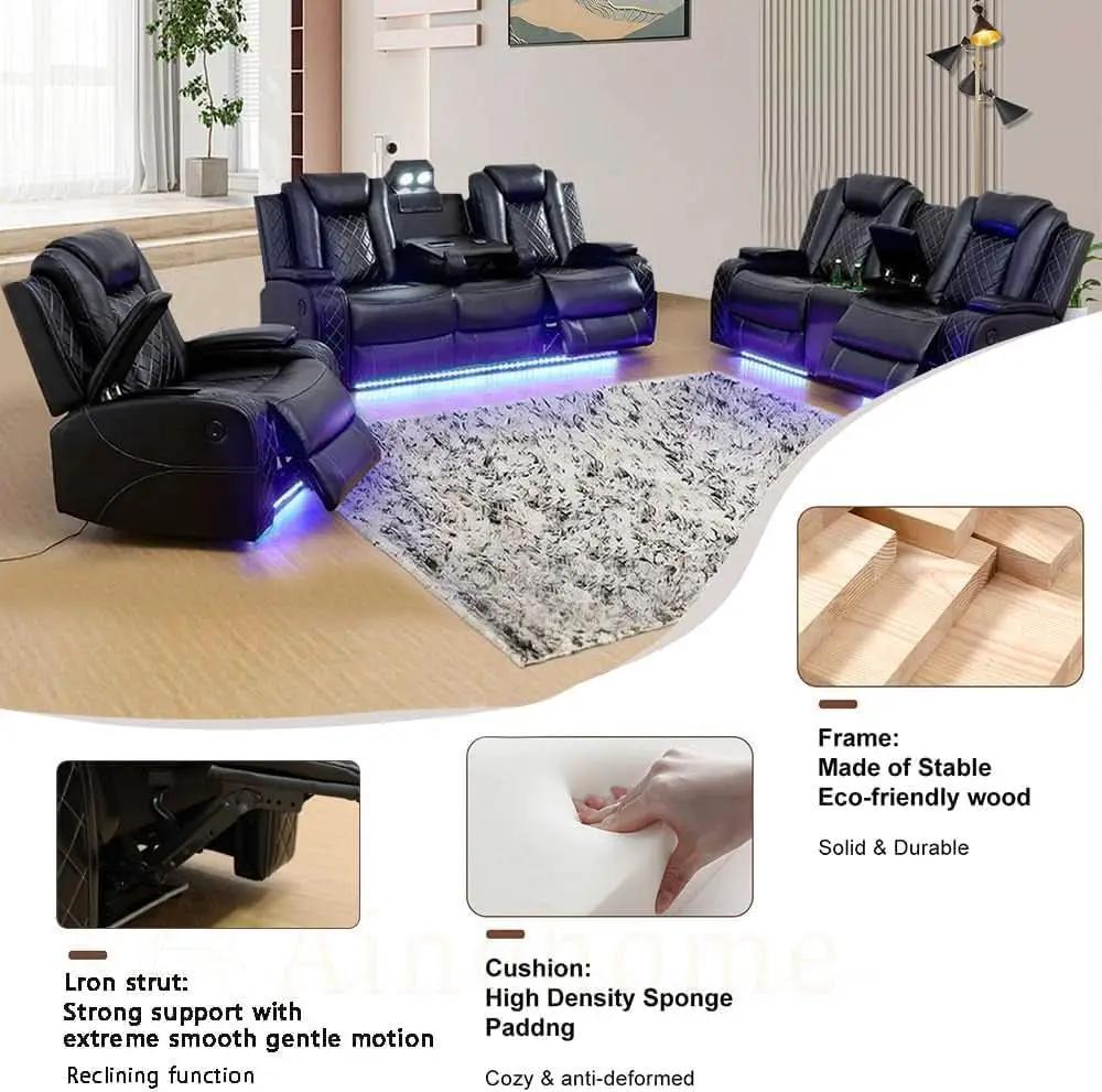 Black 3Piece Power Recliner Sofa Set With LED Light from PriceLows™