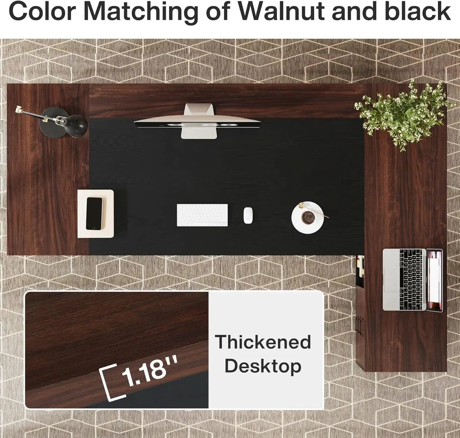 78 Inch L Shaped Executive Desk Walnut Black For Home Office from PriceLows™