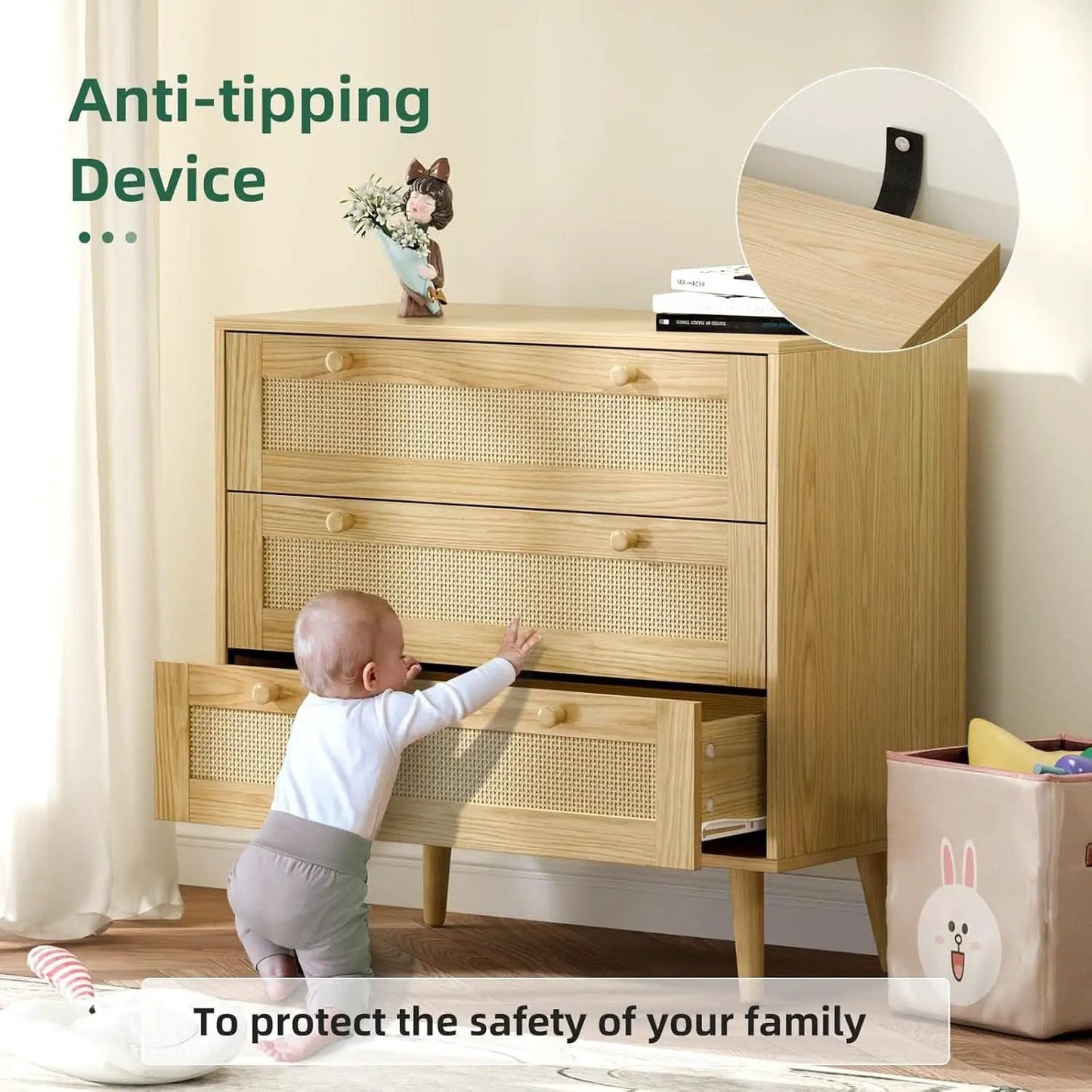 Space-Saving 3-Drawer Rattan Dresser For Bedroom Storage from PriceLows™