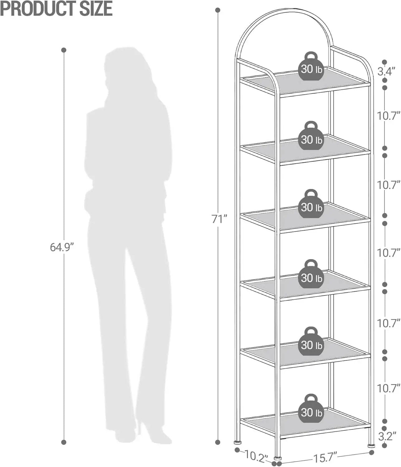 Six Tier Bookcase With Tempered Glass Shelves Home Office from PriceLows™