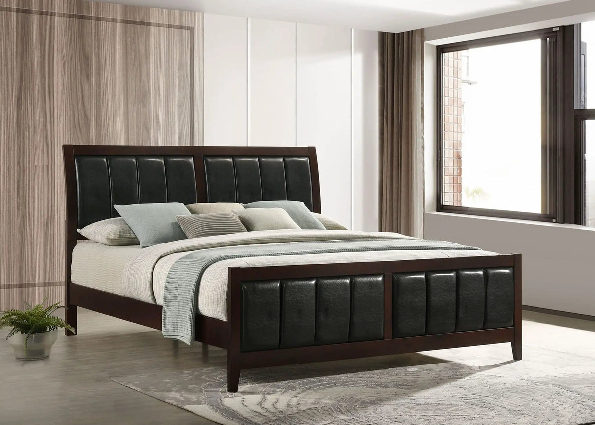 Carlton Wood Eastern King Panel Bed | 79.25 x 86.5 x 50.5 in | Rubberwood & Engineered Wood | Cappuccino