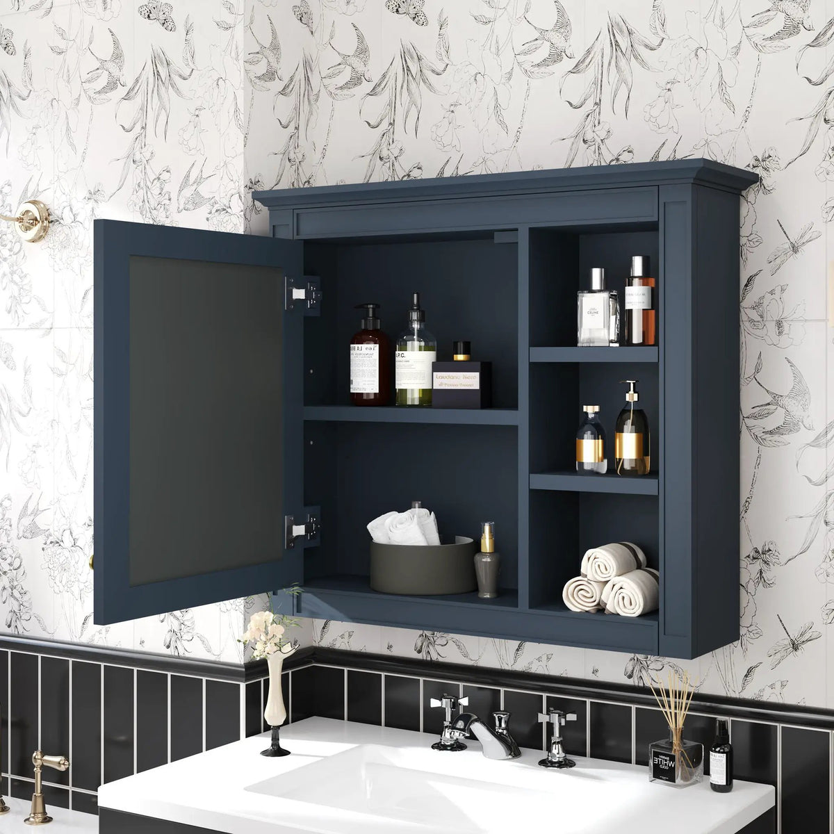 Modern Wall Mounted Medicine Cabinet | 3 Open Shelves | Mirror Door