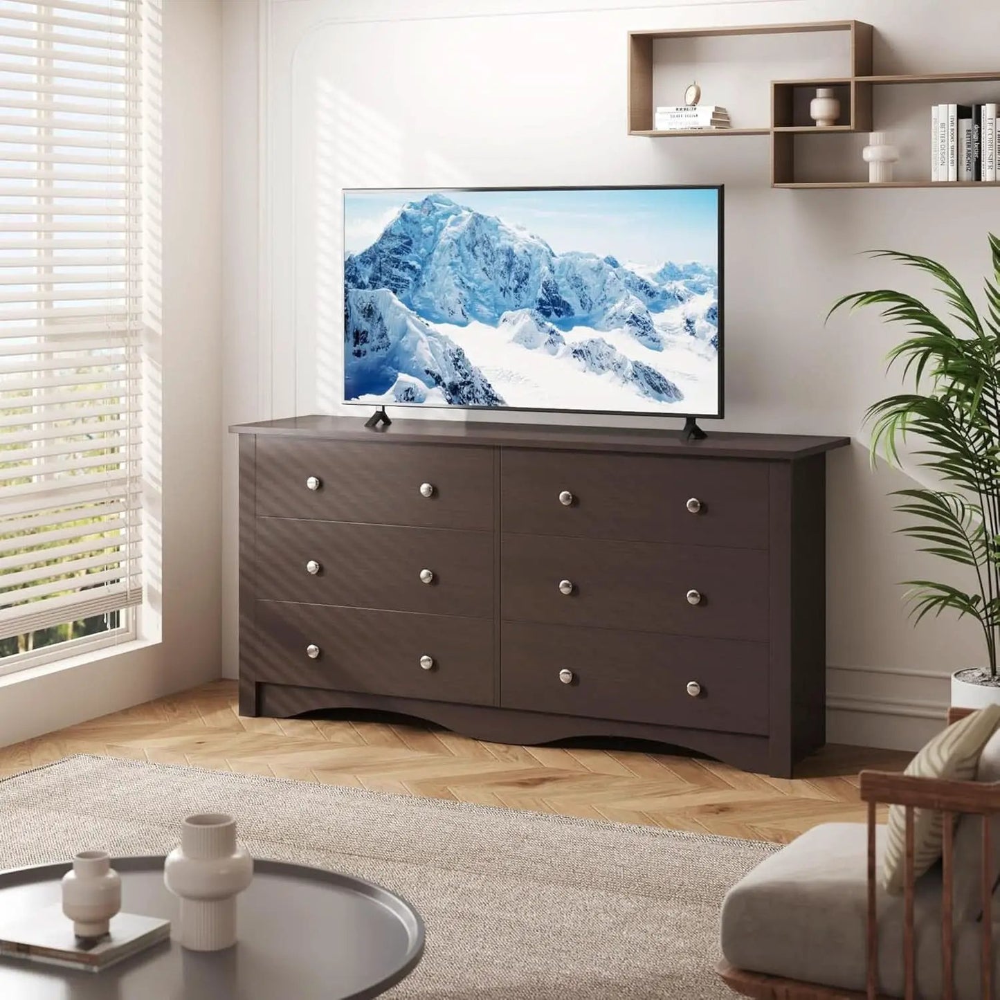 6 Drawer Dresser And TV Stand For 65 Inch TV Brown from PriceLows™