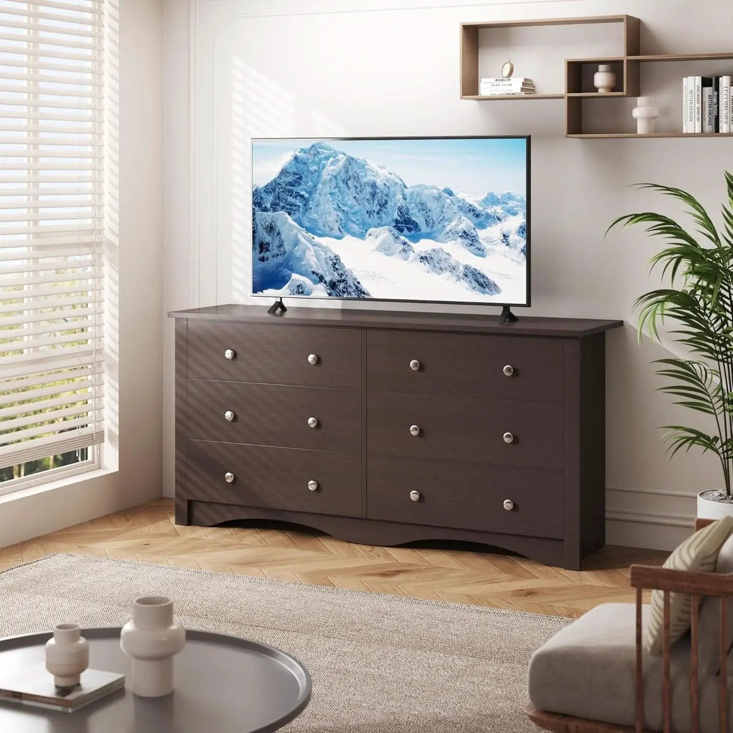 6 Drawer Dresser And TV Stand For 65 Inch TV Brown from PriceLows™