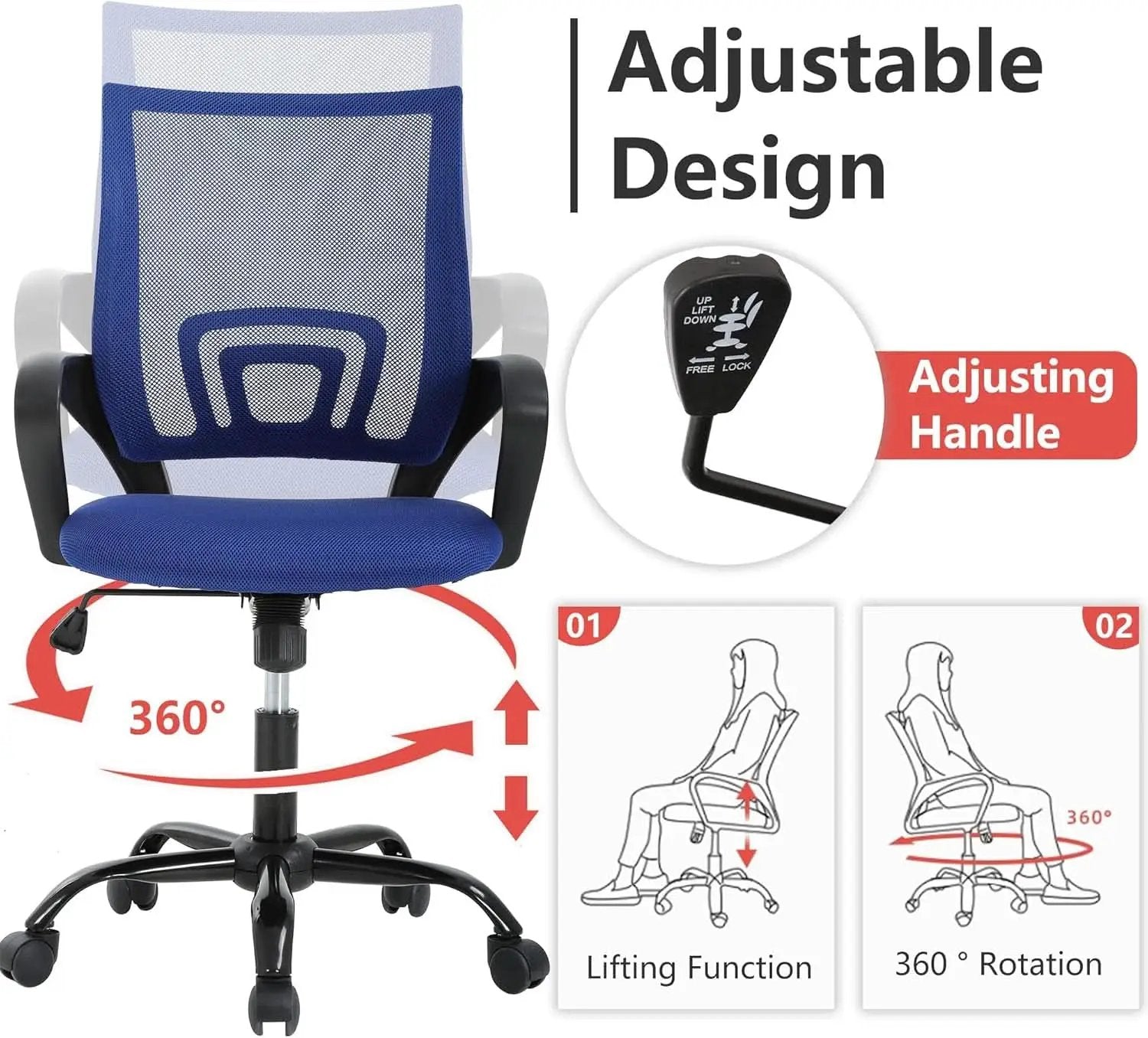 Ergonomic Office Chair With Adjustable Lumbar Support Blue from PriceLows™