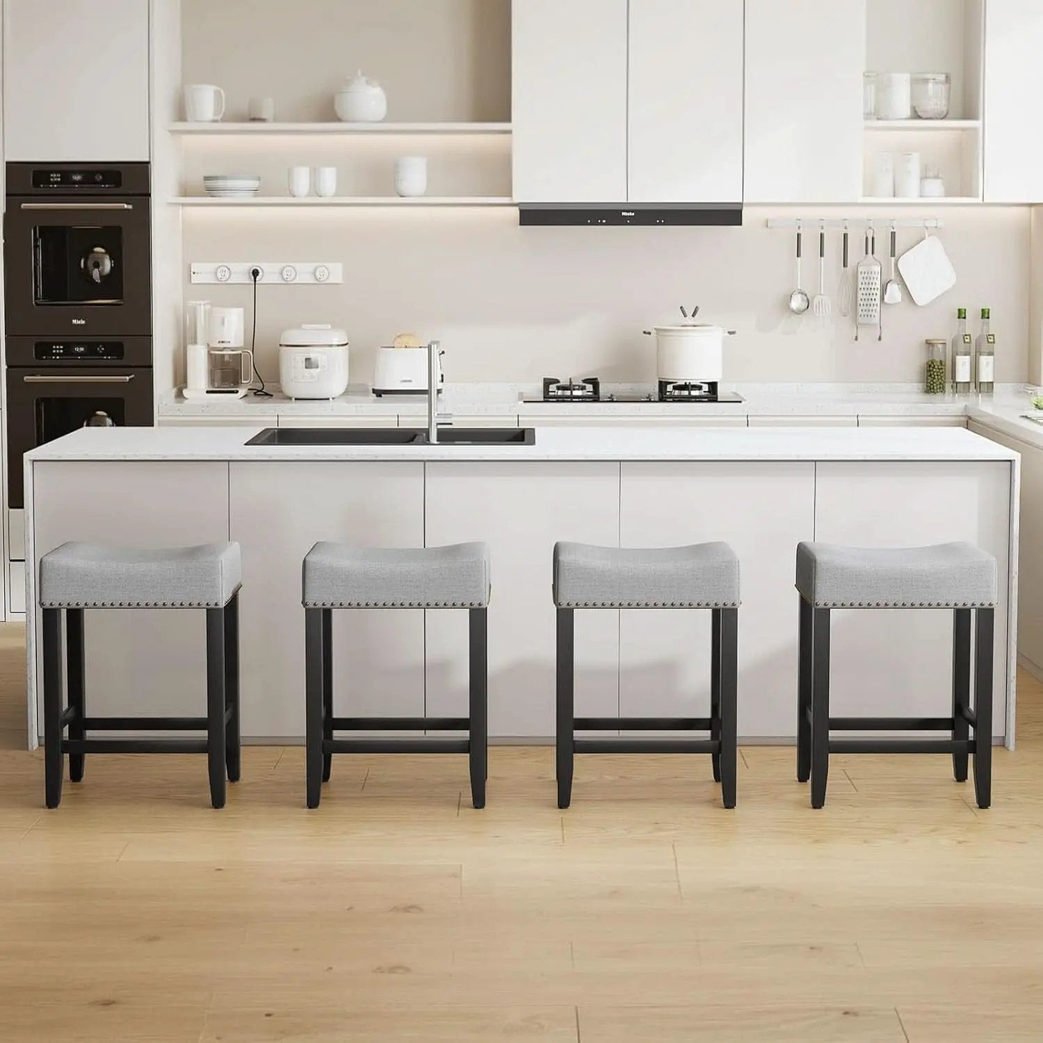 Ergonomic Upholstered Bar Stools Set for Kitchen Island from PriceLows™