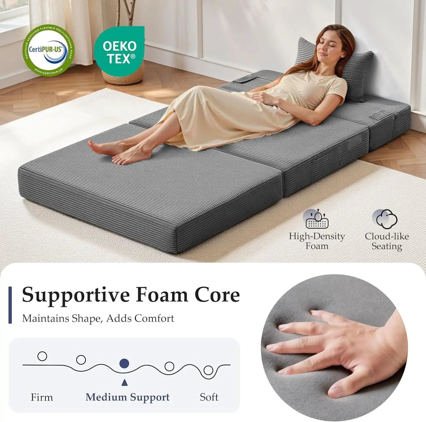 Dark Gray 4In1 Folding Memory Foam SofaBed Washable Cover from PriceLows™