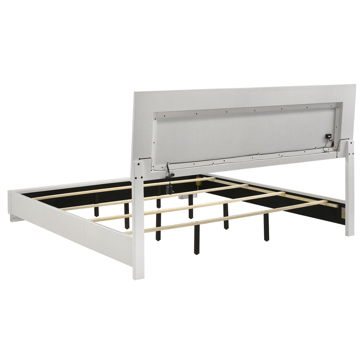 Felicity Wood Eastern King LED Panel Bed White High Gloss | 79.5 x 86.5 x 48.5 in | Faux Leather & Wood | Bedroom
