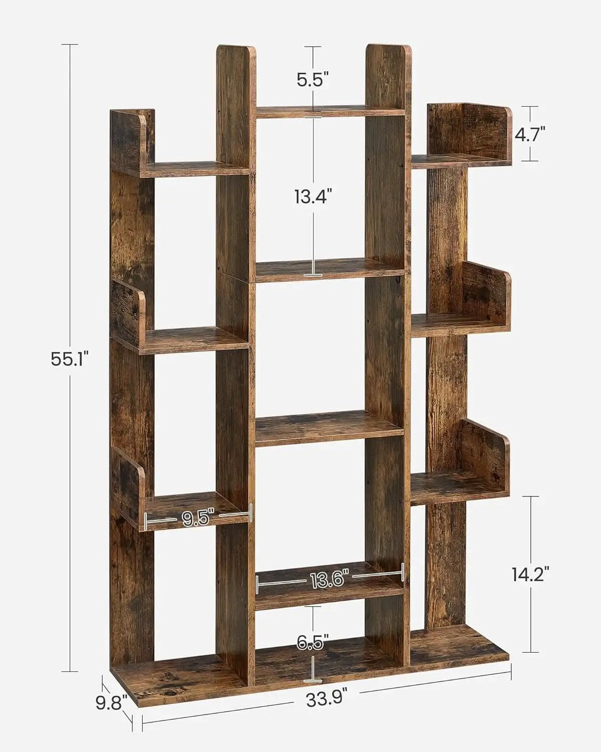 Tree Shaped Bookcase Rustic Brown Tall With 13 Shelves from PriceLows™