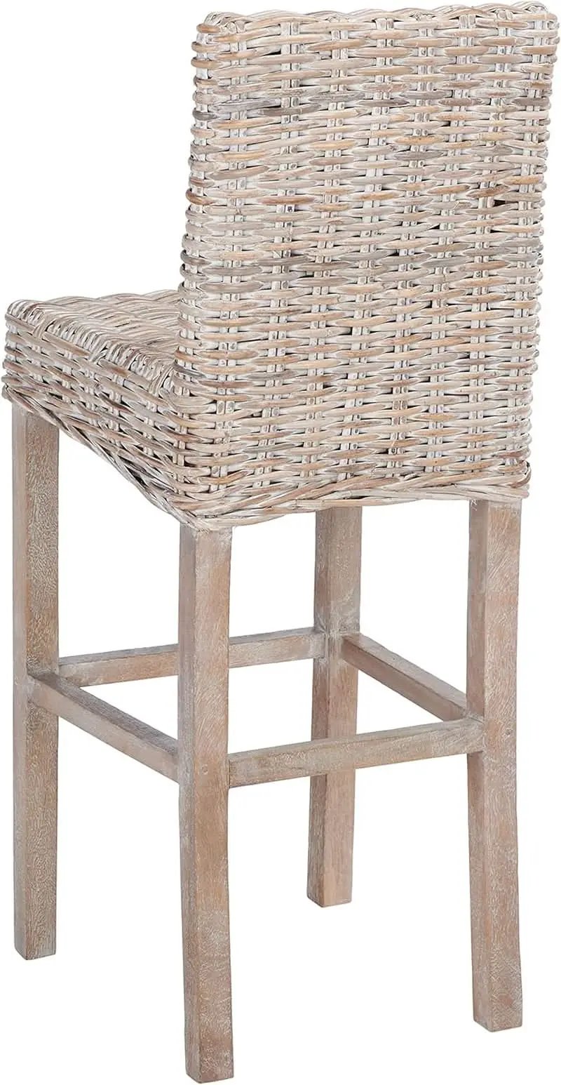 Grey Wash Rattan 30 Inch Bar Stool With Parsons Legs from PriceLows™