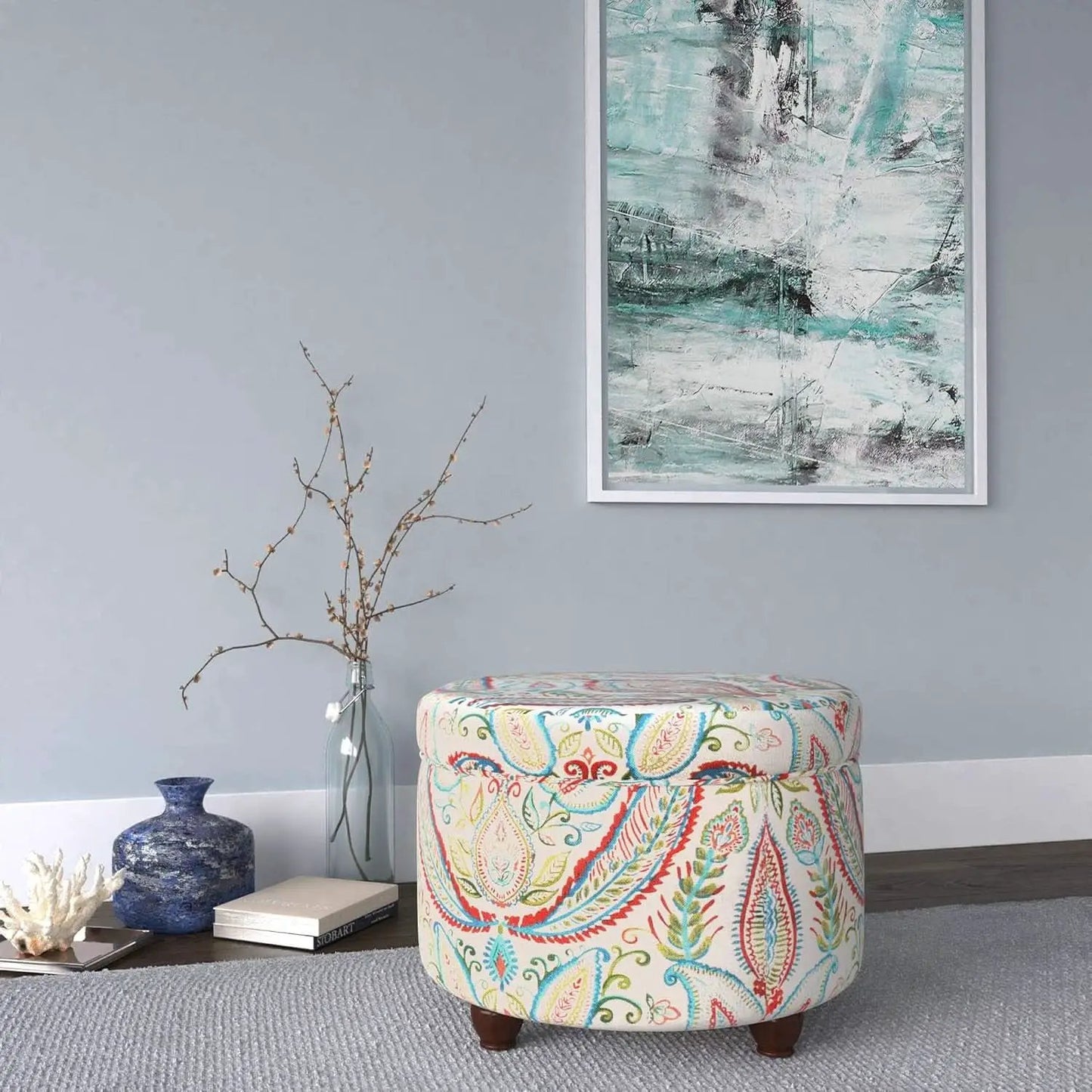 Large Upholstered Round Storage Ottoman Living Room from PriceLows™