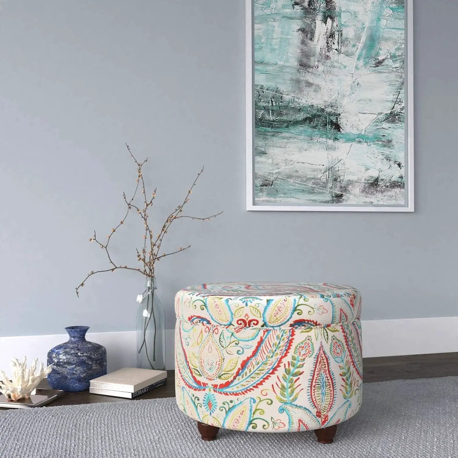 Large Upholstered Round Storage Ottoman Living Room from PriceLows™