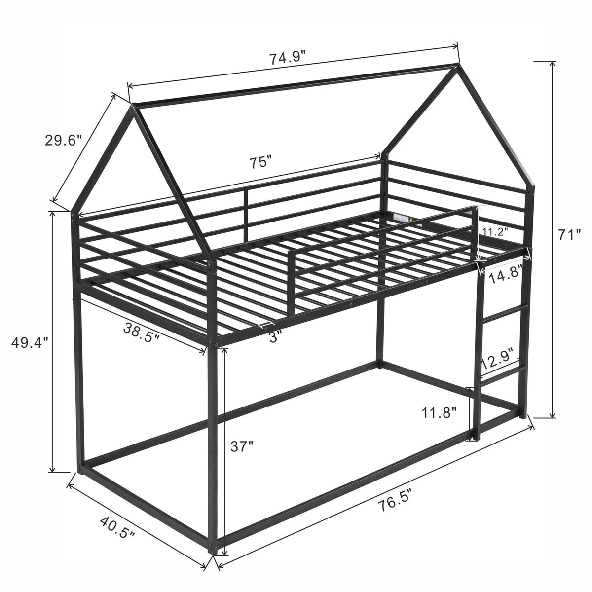 House Bunk Bed | With Built In Slide | Solid Metal Frame | Twin Over Twin