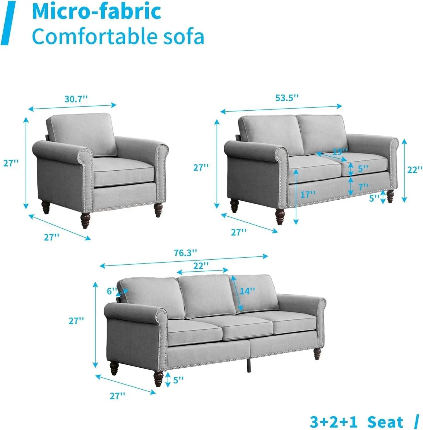 Light Grey Small Space Living Room Couch Set With Loveseat from PriceLows™