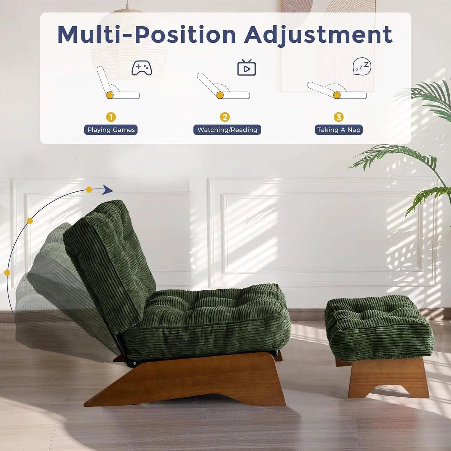 Green Adjustable Backrest Accent Chair With Ottoman from PriceLows™