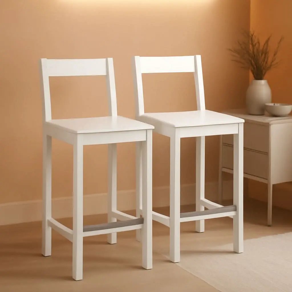 White Wooden Bar Stool With Backrest, Counter Height from PriceLows™