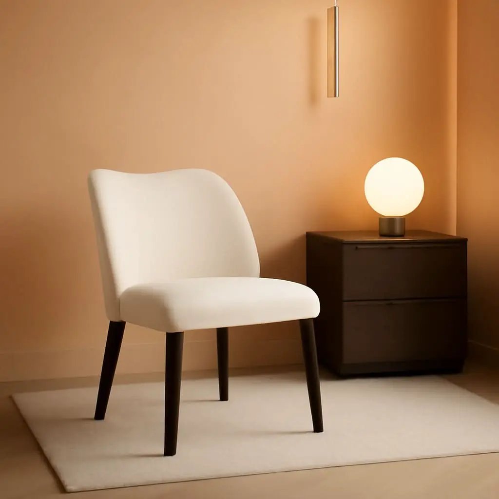 Upholstered Dining Chairs Pair Beige Fabric Wood Legs from PriceLows™