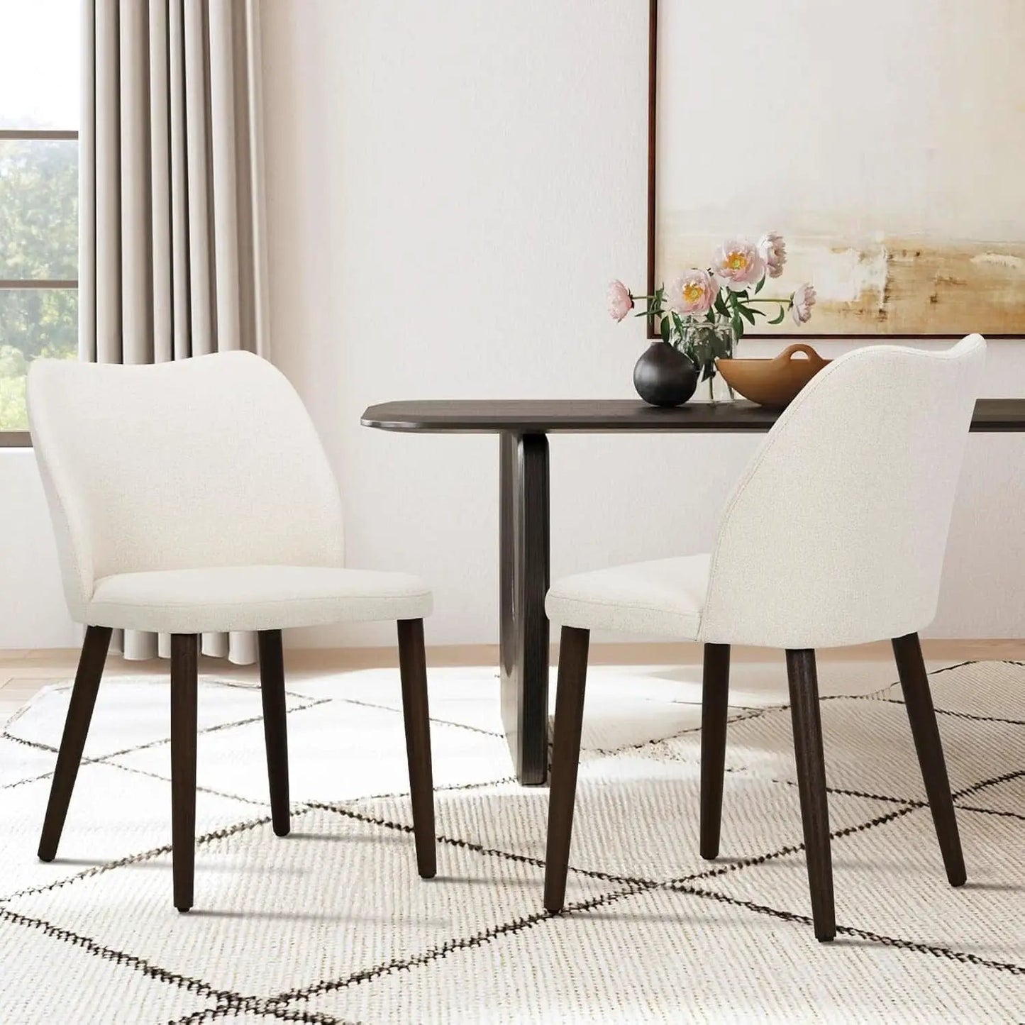 Beige Upholstered Dining Chairs With Wood Legs Set Of 6 from PriceLows™
