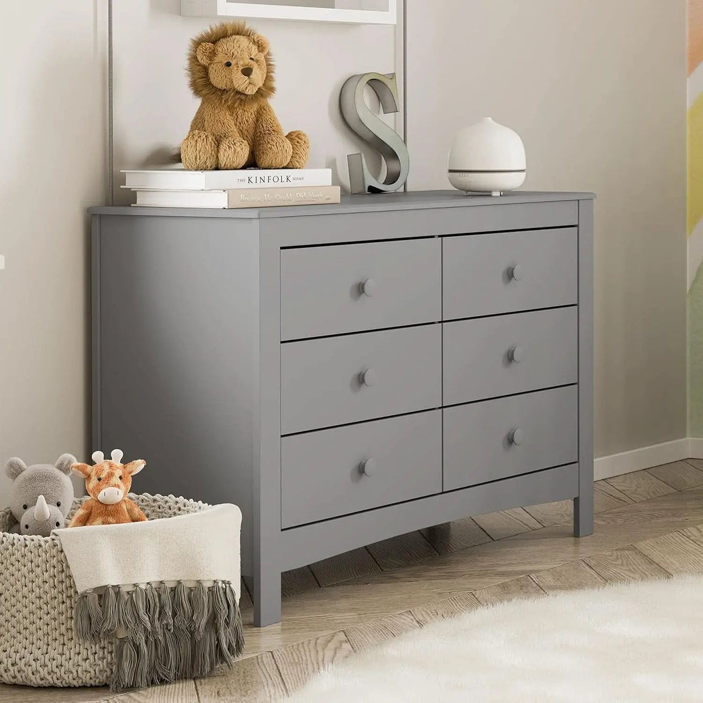 Pebble Gray 6 Drawer Double Dresser For Nursery And Kids from PriceLows™