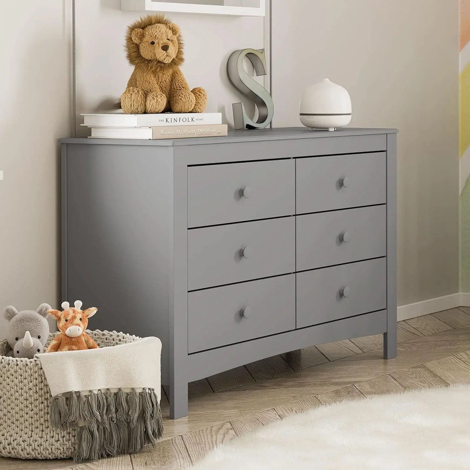 Pebble Gray 6 Drawer Double Dresser For Nursery And Kids from PriceLows™