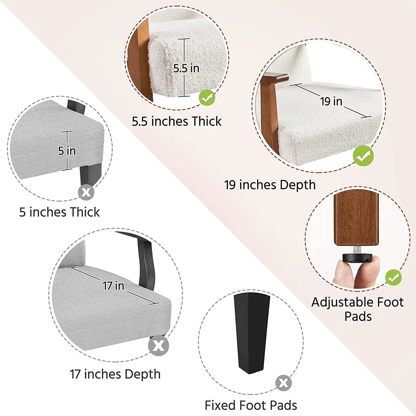 Mid Century Ivory Accent Chair With Wood Legs Boucle Upholstery from PriceLows™