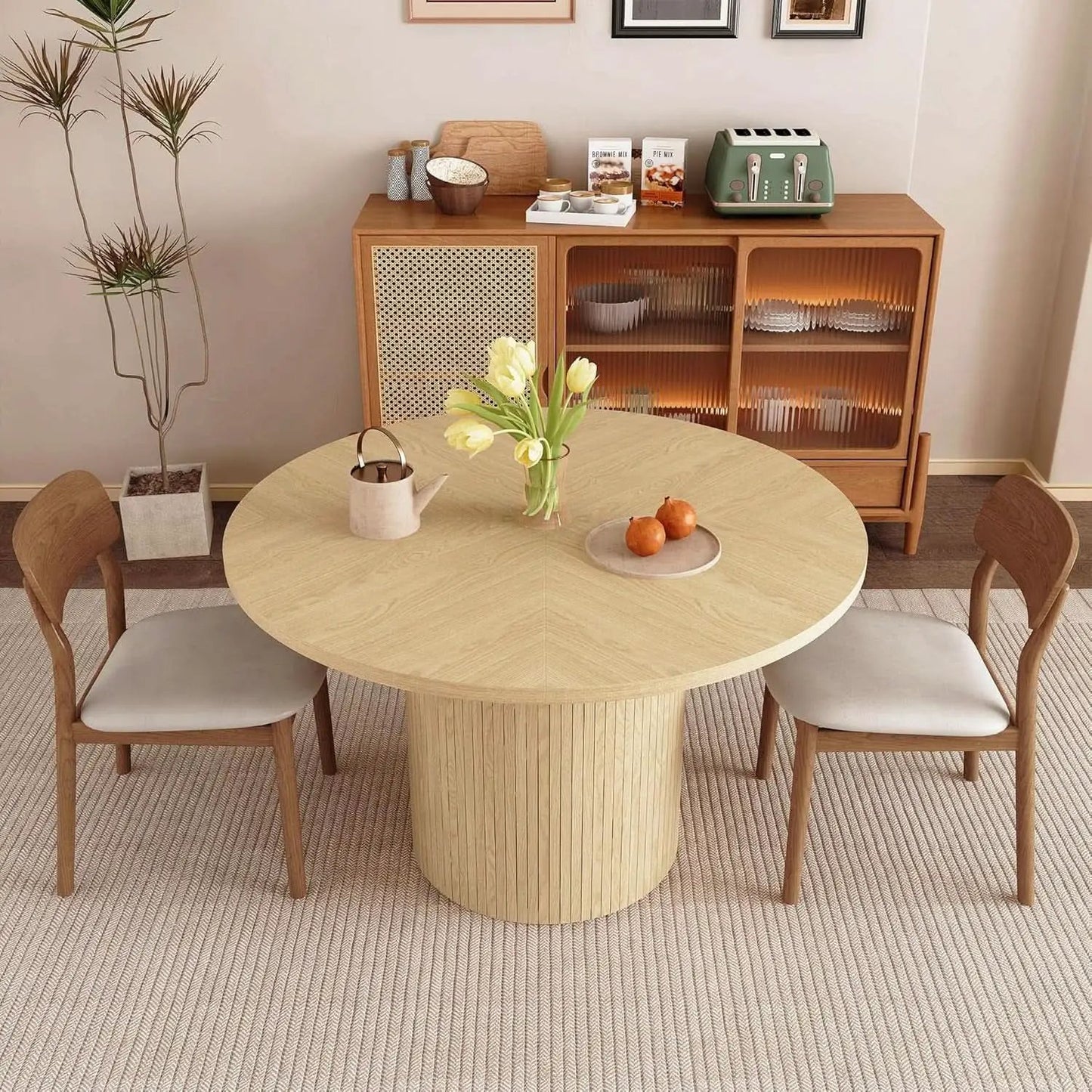 Round Dining Table For 4 47 Inch Modern Farmhouse Natural from PriceLows™