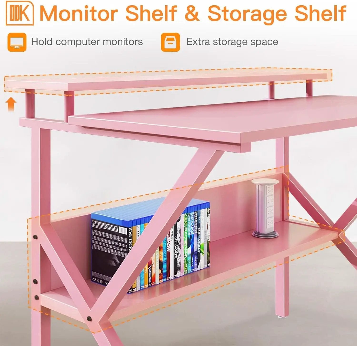 27.5-Inch Pink Desk With Monitor Stand For Small Spaces from PriceLows™