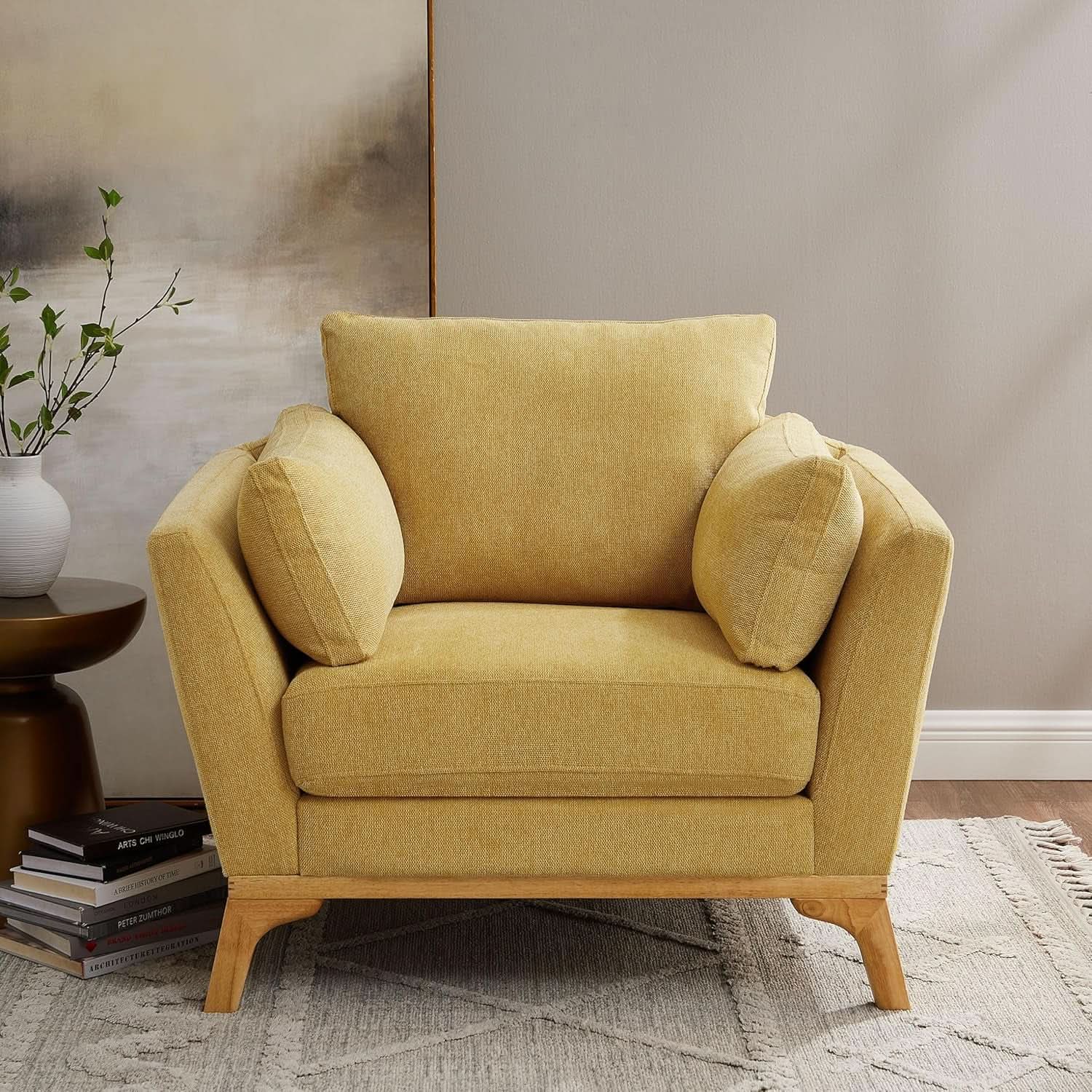 Large Yellow Linen Upholstered Accent Chair Cushions from PriceLows™