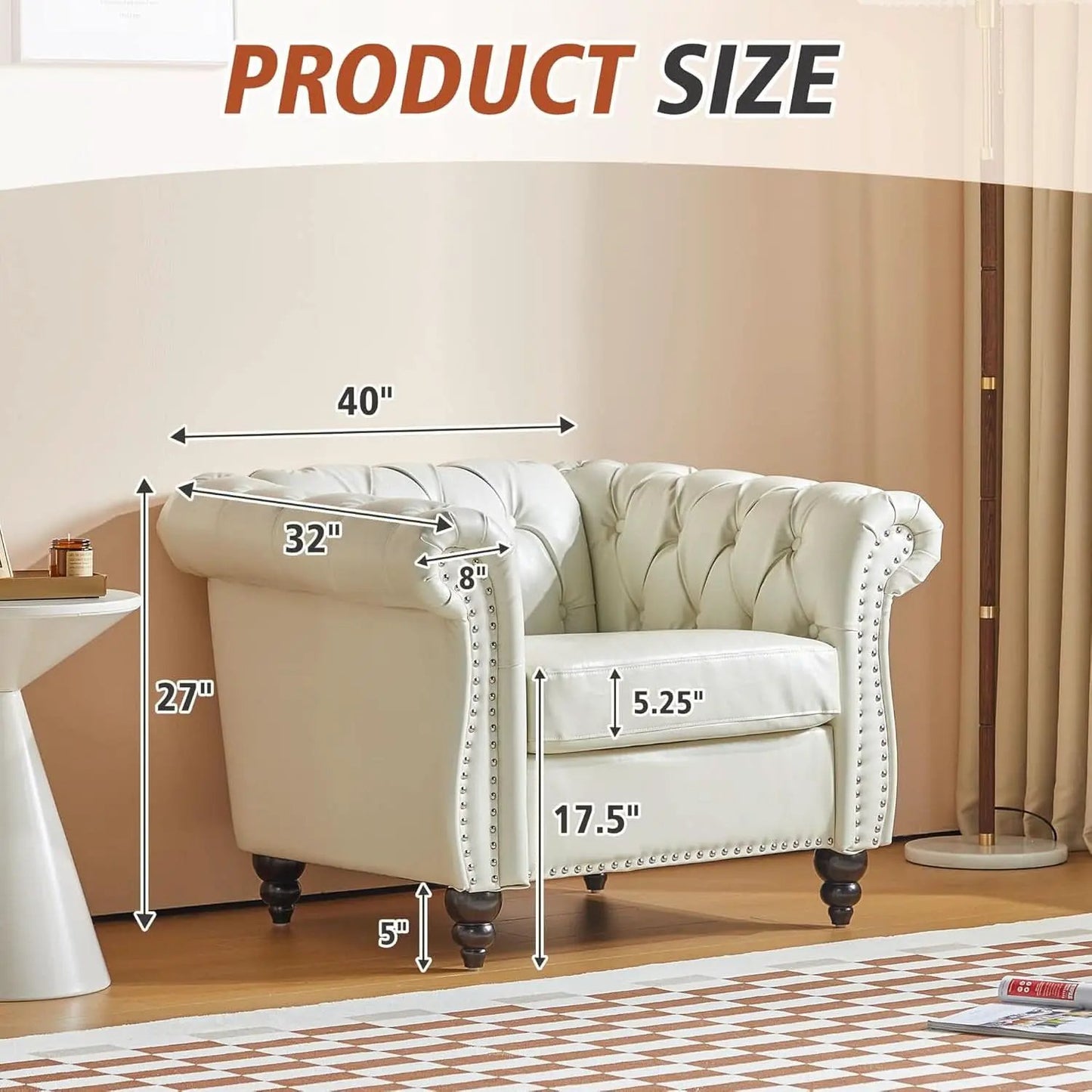 2 Piece Chesterfield Faux Leather Living Room Set Loveseat And Chair With Scroll Arms And Nailhead White from PriceLows™